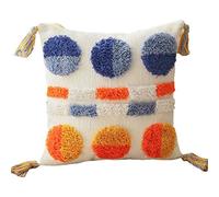 ZWTPGKRD Coussin décoratif tribal marocain pour housse - Multicolore - Motifs géométriques tissés à la main - Pompons touffetés - Housse de coussin décorative moderne et rustique
