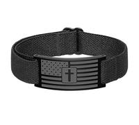 ZWTPGKRD Croix religieuse en acier inoxydable avec motifs de drapeau américain, chaîne en cuir réglable, bijoux pour homme, drapeau religieux en acier inoxydable, taille unique, Comme décrit