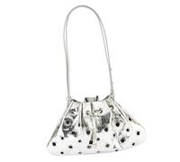 ZWTPGKRD Élégant sac seau à rivets creux avec cordon de serrage en cuir PU élégant sacs à main à bandoulière tendance pour femmes et filles, Argenté., As shown in the picture (error 1-783cm)