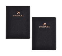ZWTPGKRD Lot de 2 porte-passeports en cuir synthétique avec motif en relief pour les voyageurs et les professionnels, Noir