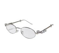 ZWTPGKRD Lunettes décoratives en strass tendance pour robe de vacances Monture ovale en métal Style rétro, Tablettes blanches argentées