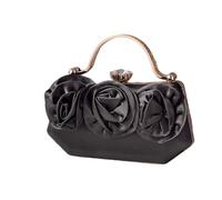 ZWTPGKRD Sac de soirée en satin avec fleur 3D pour robes de mariée avec poignée en strass, Noir , One Size