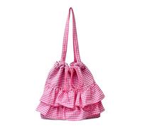 ZWTPGKRD Sac en toile imprimé à carreaux pour femme avec bordure à volants, sac à bandoulière décontracté, intérieur spacieux, sacs sous les aisselles pour un usage quotidien, rose, As shown in the