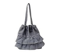 ZWTPGKRD Sac en toile imprimé à carreaux pour femme avec bordure à volants, sac à bandoulière décontracté, intérieur spacieux, sacs sous les aisselles pour un usage quotidien, Noir , As shown in the