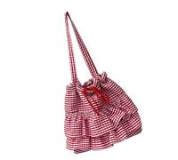 ZWTPGKRD Sac en toile imprimé à carreaux pour femme avec bordure à volants, sac à bandoulière décontracté, intérieur spacieux, sacs sous les aisselles pour un usage quotidien, Rouge, As shown in the