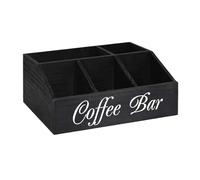 ZWTPGKRD Station de café en bois pour dosettes, tasses, cuillères, comptoir de cuisine, boîte de rangement avec compartiment pour dosettes de café et cuillères en bois noir