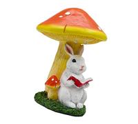 ZWTPGKRD Statue de lapin champignon en résine avec lumière solaire pour une ambiance de jardin enchanteresse résistante aux intempéries Statue en résine extérieure