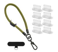 ZWWOGE 1 Pcs Chaîne de téléphone portable courte universelle,Avec 8 bouchons anti-poussière pour les ports de charge, cordon pour téléphone portable, lanière, sangle de téléphone portable