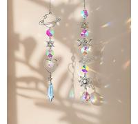 ZWWOGE 2 Attrape-Soleil Fenêtre Argentés à Thème Étoiles Lune Soleil avec Prismes en Cristal Pour Décorer les Fenêtres de la Maison du Bureau Voiture Suncatcher Cristal Décoration Ganzjährig