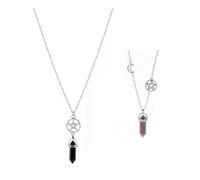 ZWWOGE 2 Pièces Collier Goth pour Femmes, Pendentif Soleil et Lune avec Cristal, Pendentif Colonne Creux, Accessoires Y2K, Collier de Sorcière Collier à Superpositions Croissant de Lune Style Gothique