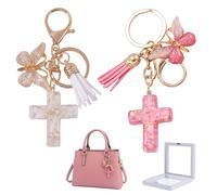 ZWWOGE 2 Porte-clés Croix avec 2 Boîtes Cadeaux (Blanche/Rose & Transparente) Breloque Décorative pour Sac à Dos & Sac à Main Idéal comme Cadeau Féminin ou pour Filles bracelet amitié