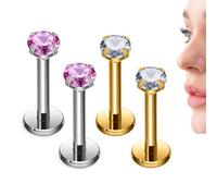 ZWWOGE 4 Pièces Labret Piercing Nez Studs pour Femmes Hommes 18G Inoxydable Or Argent 2 Paires Acier Inoxydable Monroe Piercing Cartilage Tragus Avant Helix Boucles d'oreilles Piercing Bijoux 10mm