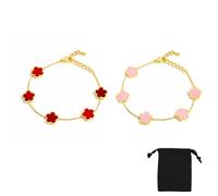 ZWWOGE Bijou trèfle à quatre feuilles,Bracelet rouge et rose, bracelet élégant et élégant pour les femmes et les jeunes filles soucieuses de la mode，bracelet femme or