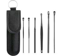 ZWWOGE Ensemble de Nettoyage pour Oreilles 6 en 1 pour Adultes - Cure-Oreilles en Acier Inoxydable avec Bâtonnets et Pochette de Rangement en Cuir (Noir),Bâtonnets Auriculaires