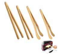ZWWOGE Pince Grille Pain 4 PCS Pinces en Bambou Pinces à Pain de Bois Pinces de Cuisine Réutilisables 13.5/17.8/20.8 cm Pince à Thé Bois Pince à Toasts pour Cuisson,Pain,Thé aux,Fruits et Cornichons