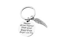 ZWWOGE Porte-clés Drive Safe avec Aile d'Ange, Comprend 2 Autocollants Offerts pour Jeune Conducteur (20x7 cm), Cadeau de Protection Nouveau Permis