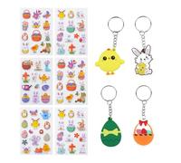 ZWWOGE Set de Stickers de Pâques 3D pour Enfants, 6 Autocollants Puffy avec Motifs Printaniers et 4 Porte-clés Décoratifs, Idée Cadeau