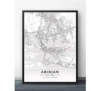 ZWXDMY Impression sur Toile,Côte D'Ivoire Abidjan Ville Carte Noir Et Blanc Imprimer Résumé Texte Minimaliste Toiles Murale Ancienne Peinture Bureau D'Étude Maison,40×50Cm