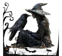 zwxqe Halloween Desk Decor, Acrylic Tabletop Sign, Gothic Ornament, Witch Display Piece, Decoration for Dorm Nightstand Studio Shelf Bathroom Car Home Kitchen Bedroom Table, 5.91x5.91x0.39 inches
