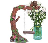 zwxqe Swing Statue, Small Landscape Decoration Sculpture, Resin Owl on a Tree Swing Figurine, Nightstand Bookshelf Desk Dressing Table Window Sill, Display Cabinet Garden Patio Ornament