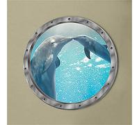 zwyjd 3D hublot Stickers muraux créatif sous Marin Poisson Mur Autocollant bébé pépinière Art peintures murales décorations pour Machine à Laver Chambre décoration,Dauphin