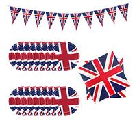 ZWZNBL Ensemble de Fournitures de fête Union Jack 25 pièces, Assiette en Papier sur Le thème Union Jack, Tissu et Drapeau à Tirer, Fournitures de fête Queens Platinum Jubilee 2022
