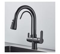 ZX PHD2Z Robinet de cuisine avec tête de pulvérisation extractible rotative à 360° Filtre à eau 3 fonctions Mélangeur d'évier élégant noir mat pour cuisines modernes