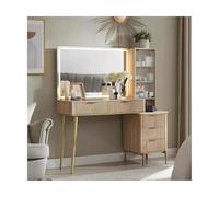 Zxarunas Coiffeuse Grand Bureau de Maquillage Moderne avec Miroir et lumières avec 5 tiroirs et étagères de Rangement et Coiffeuse Table de Toilette(Legno)