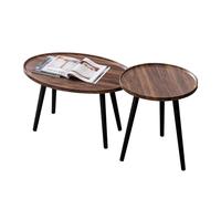 Zxarunas Lot de 2 Tables Basses Rondes Modernes gigognes ovales en Noyer for Salon, Chambre, Bureau, Balcon ou Jardin. Table Basse