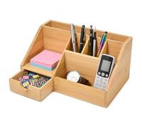 ZXBBTZ Organiseur De Bureau En Bambou Avec Compartiments De Tiroir Organiseur De Bureau Marron Pour Stylos, Notes, Stylos - Boîte De Rangement Pour Bureau, Maison, Bureau -24,5 X 15 X 11 Cm