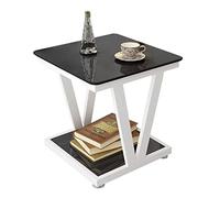 ZxbingUK-2025 Table à thé Basse Table Basse d'appoint en Verre trempé, Table de Bistro for extérieur, Jardin, pelouse, Balcon, Piscine, carrée avec Cadre métal, Rangement(Black+White)