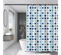 ZXBNNN Bleu Vert carré décoration de la Maison Salle de Bain Rideau de Douche imperméable Rideau de Douche Moderne Impression Rideau de Douche Ensemble 130x183 cm (51.18x72.05in)