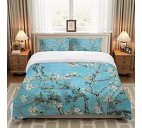 ZXBNNN Ensemble de Courtepointe Fleur d'amandier en Polyester Doux, Motif Floral Artistique, pour Chambre à Coucher, hôtel, Auberge, dortoir Scolaire, literie d'hôtel (150x210cm*1/80x80cm*2)