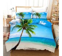 ZXBNNN Ensemble de Housse de Couette de Plage en Polyester, île Tropicale avec Palmier, mer, Plage, thème Nature, Double, Queen, King Size, Housse de Couette 160 x 210 cm x 1/50 x 75 cm x 2