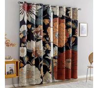 ZXBNNN Lot de 2 Rideaux décoratifs Floraux Noirs Style bohème pour Salon, Chambre, Cuisine, Salle de Bain, décoration de la Maison 229x275cm(lxH)/114,5x275cmx2
