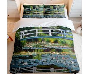 ZXBNNN Parure de lit 3 pièces Monet Nénuphar - Housse de Couette impressionniste Moderne avec taies d'oreiller, adaptée à diverses Occasions (160x200cm*1/80x80cm*2)