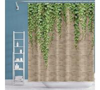 ZXBNNN Rideau de Douche à Feuilles Vertes, Murs en Briques Marron Clair, Plantes botaniques luxuriantes, Style Ferme printanier, Rideau en Tissu pour Salle de Bain et Chambre à Coucher (85x180cm)