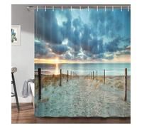 ZXBNNN Rideau de Douche de Plage, Paysage Naturel Tropical océan Bord de mer, Rideaux de Bain en Tissu Polyester imperméable avec Ensemble (80x200cm)