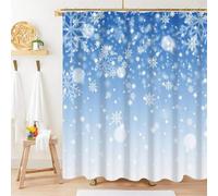 ZXBNNN Rideau de Douche Flocon de Neige, décoration de Salle de Bain Bleu Hivernal enneigé, Rideau de Douche Bleu Noël avec Crochets, Lavable en Machine (200x210 cm)