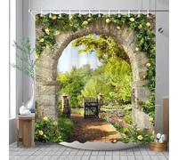 ZXBNNN Rideau de Douche Paysage de Jardin extérieur Vieille Ville Paysage côtier Paysage méditerranéen Rideaux de Douche décor de Salle de Bain 160x184cm (62.99x72.44in)