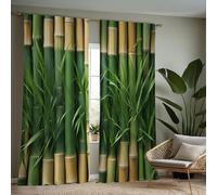 ZXBNNN Rideaux imprimés en Bambou, Motif à Rayures Vertes, Impression numérique en Bambou, Rideaux à Passe-Tringle pour Salon, décoration de Style américain 200x190cm(lxH)/100x190cmx2