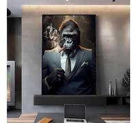ZXBNNN Tableau sur toile représentant un gorille nordique en costume, style abstrait, avec des singes, idéal pour une décoration intérieure moderne (60x100cm/cadre intérieur)