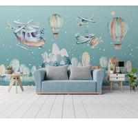 ZXCHEE Papier Peint Panoramique Ballon À Air Chaud De Dessin Animé Peint À La Main Papier Peint 3D Tapisserie Mural Salon Chambre Décoration Murale -ZX15954-350x250cm