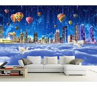 ZXCHEE Papier Peint Panoramique Ballon À Air Chaud Ville Bleue Papier Peint 3D Tapisserie Mural Salon Chambre Décoration Murale -ZX15540-350x250cm
