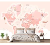 ZXCHEE Papier Peint Panoramique Carte Du Monde Rose Papier Peint 3D Tapisserie Mural Salon Chambre Décoration Murale -ZX26082-430x300cm