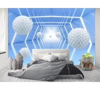 ZXCHEE Papier Peint Panoramique Espace Blanc Boule Ronde Abstrait Papier Peint 3D Tapisserie Mural Salon Chambre Décoration Murale -ZX08987-310x250cm
