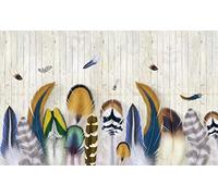 ZXCHEE Papier Peint Panoramique Panneau En Bois De Plumes Colorées Papier Peint 3D Tapisserie Mural Salon Chambre Décoration Murale -ZX16698-250x175cm