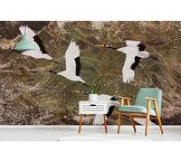 ZXCHEE Papier Peint Panoramique Peint À La Main Abstrait Golden Wire Fly Papier Peint 3D Tapisserie Mural Salon Chambre Décoration Murale -ZX22495-300x210cm