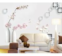 ZXCHEE Papier Peint Panoramique Vase En Porcelaine Blanche Fleurs Papier Peint 3D Tapisserie Mural Salon Chambre Décoration Murale -ZX23911-400x255cm