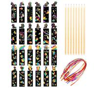ZXCHOME 24 Pcs Scratch Art Feuilles Cartes Papier à Gratter Dessins Animaux Kits de Bricolage Fournitures de Grattage Peinture avec Stylos Bambou et Ruban DIY Cadeau Artisanat Enfants